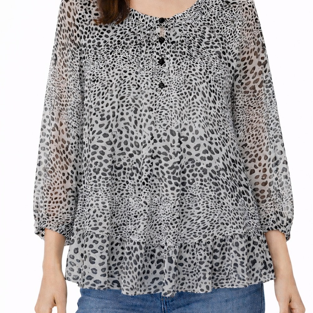 Chico's Lightweight Sheer Black and White Animal Print Blouse